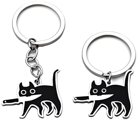 ShigKeu 2pcs Cat Keyrings Gifts for Women Funny Black Cat Metal Keychains for Men and Women Cute Animal Metal Keychain for Handbags Purses