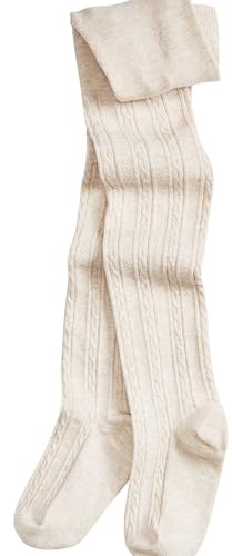 NEXT Mädchen Reguläre Länge Zopfmuster-Strumpfhose mit hohem Baumwollanteil Haferflocken Creme numeric_122-numeric_128