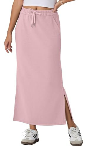 GRECERELLE Gonna estiva da donna midi lunga gonna midi a vita alta regolabile con tasche e fiocchi, Rosa, M