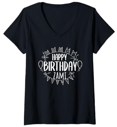 Donna Buon Compleanno Zami Maglietta con Collo a V