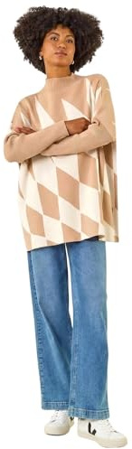 Roman Originals Plaid Asymmetric Knit Poncho for Women UK - Ladies Everyday Autumn Winter High Neckline Comfy Soft Evening Vacation Work Party Night Out