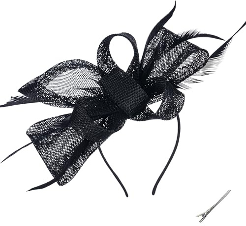 ETOFETE Fascinator Damen Kopfschmuck Haarreif Fasching Karneval Champagne Bow Victoria Vintage Kostümhut 1920er 50er Feder Teeparty Hüte Frauen Mädchen Maskenball Kostüm Party Kopfbedeckung