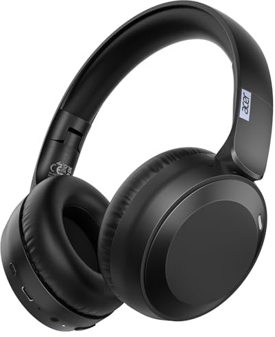 acer OHR205 Wireless Bluetooth Headphones, 70 Hours Playtime, Foldable Over-Ear Headphones with 40mm Drivers, Memory Foam Earpads, Multipoint Bluetooth 6.0 for Travel, Home, Office, Black