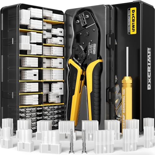 DxCRIMP Crimpzangen Set 24-12 AWG für Standard .093 (5,03mm) mit Auspinner | 0,34–2,5 mm² Crimp-Set: Zange, Auspinnwerkzeug & 2–12-polig .093 Stecker (5,03mm) für Arcade, Industrie & PC-Netzteile