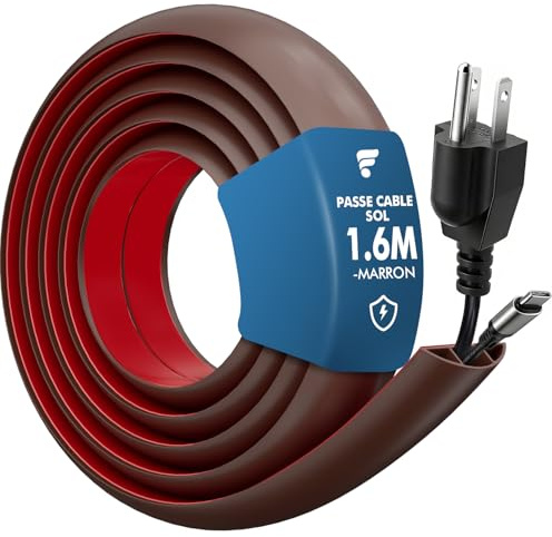 shinfly 1.6m Floor Cable Cover, PVC Wire Cover, Prevent Trip Hazards, Brown | Self-adhesive Floor Cord Cover, Protect Trailing Cables for Home, Offices, and Warehouses, 17cm(W) x 10cm(H)