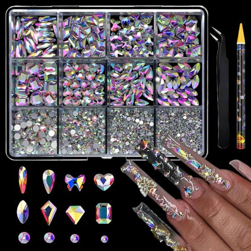 Dermalyx 1660 piezas de cristal AB diseño de uñas piedras de estraso 8 tipos múltiples formas diamantes 4 tamaños planos DIY manualidades estrasos cristales 3D vidrio con