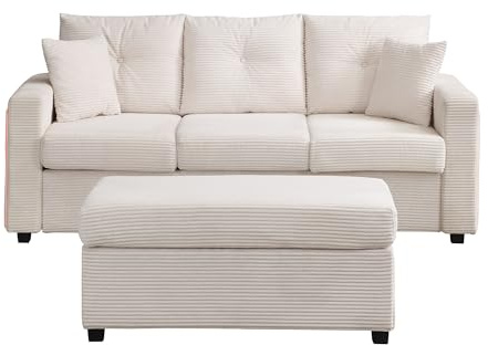 BTM 5-Kissen-Set Moderne LED Modulares Sofa 3-Sitzer-Big Sofa + übergroßer Abnehmbarer Ottoman, Wohnzimmermöbel Beige