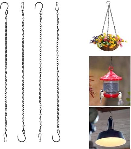 DGN 4 Stück Ketten Schwarz zum Aufhängen, 50 cm Metall Blumenampel Ketten, Blumenampel Hängend Kette mit Haken und Karabiner, für Vogelhäuschen Windspiele Pflanzgefäße Laternen Deko