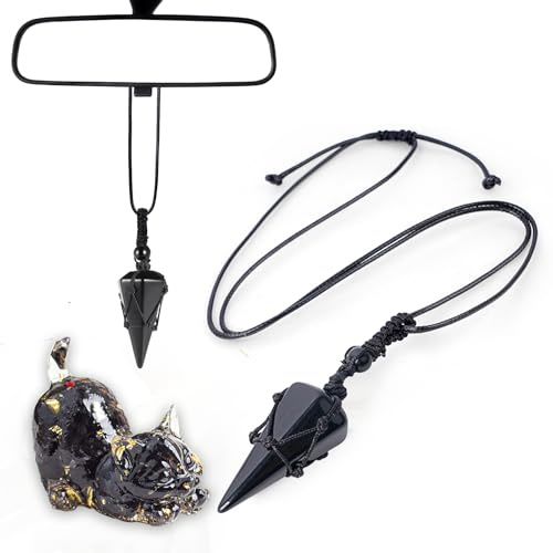 Maitawa Obsidian Sechseckiger Kristall Anhänger Autospiegel Anhänger | Auto Zubehör Innenraum für Frauen, Katzendeko Figur