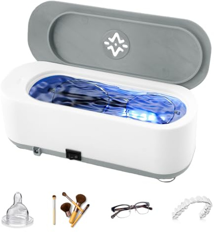 Sonic Jewellery Cleaner Machine Portable Bath Jewellery Cleaner Ultrasonic with Blue Light 500ml 47khz Professional Glasses Cleaner USB Rechargeable for Cleaning Gold Silver Jewelry Rings Dentures