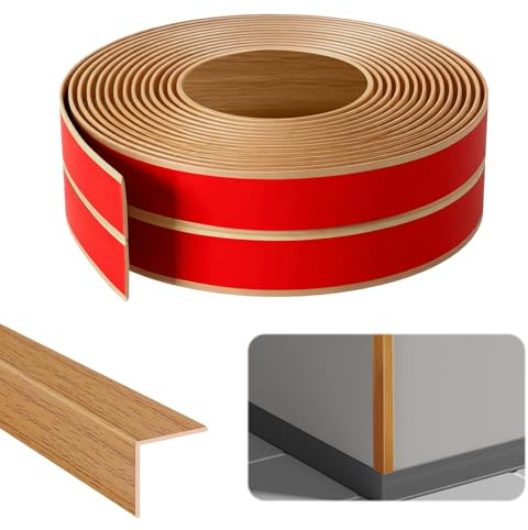 Moulures murales autocollantes, 3 cm x 3 cm x 4 m, plinthe d'angle autocollante, en PVC flexible, protection des bords, pour portes, fenêtres, murs (grain de chêne jaune)