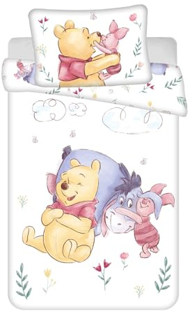 Winnie Puuh Babybettwäsche 100x135 + Kissenbezug 40x60 Baumwolle Disney | Wendbare Baby-Bettwäsche | Naturbaumwolle weich atmungsaktiv Oeko-Tex | Ferkel | 0-3 Jahre | Kinderbett | Maschinenwaschbar