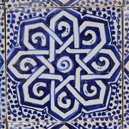 Handbemalte Fliesen 4er-Set 10 x 10 cm – Blau-Weiß, glasiert, Ton, Wandfliesen für Küche, Bad & Gäste-WC