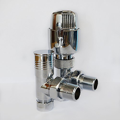 Thermostatic Chrome Angled Radiator Valve 15mm with Lockshield