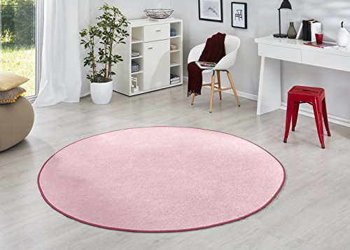 Hanse Home Teppich Fancy Rund – Wohnzimmerteppich einfarbig Modern Velours Teppich für Esszimmer, Wohnzimmer, Kinderzimmer, Flur, Schlafzimmer, Küche – Rosa, Ø200cm