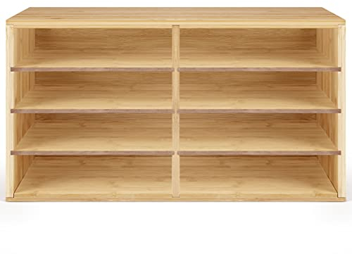 woodluv Large Bamboo Desktop File Sorter A4 Office Home Document Organiser Storage 8 Compartments, 49 x 31 x 25cm