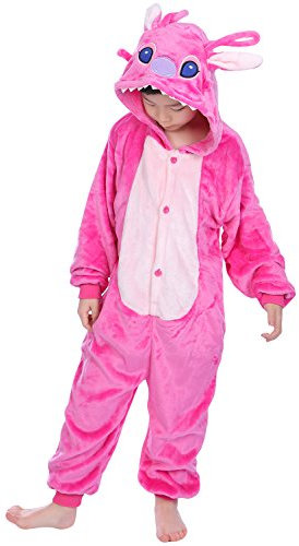 Pijama infantil Kigurumi de YAOMEI, unisex, pijama de franela con capucha para disfraz de Halloween, para Navidades, para fiestas de disfraces o para vestir Puntada rosada. 140 cm/altura 130/ 140 cm