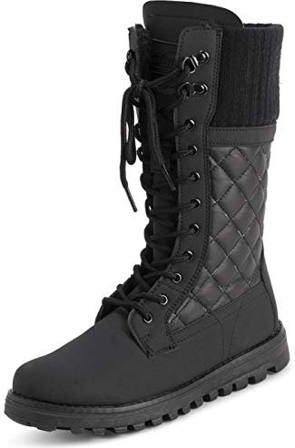Polar Damen Kunstpelz Warm Thermal Wasserdicht Draussen Gehen Schnee Winter Gummisohle Wadenstiefel - Schwarz Cardy Mono - UK10/EU43 - YC0608
