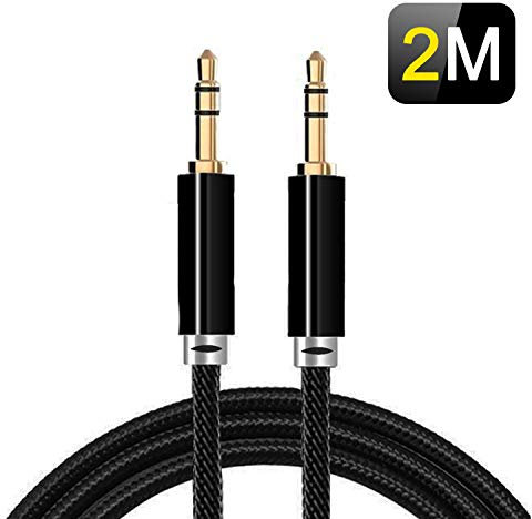 NEW'C Câble Jack Audio 3,5mm, Câble Auxiliaire 3.5mm mâle vers mâle en Nylon Tressé pour Casque, iPhone/Samsung/Huawei/iPod/Enceinte 2m Noir