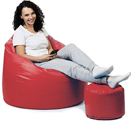 sunnypillow Premium XXL Sitzsack mit Hocker Riesensitzsack Outdoor & Indoor mit 320L Styropor Füllung Sessel für Kinder & Erwachsene Sitzkissen Sofa Beanbag viele Farben zur Auswahl Rot