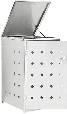 pedkit Mülltonnenbox für 1 Mülltonnen von bis zu 240 L, Mülltonnenverkleidung mit Belüftungs?ffnungen, Abschlie?bar, Edelstahl Silbern 69 x 77,5 x 115 cm