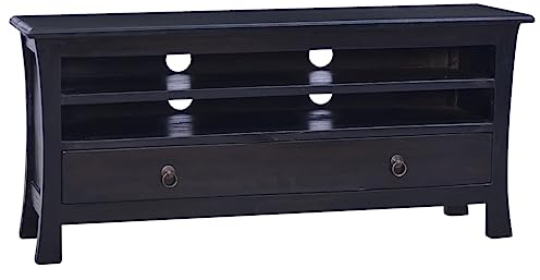 vidaXL Mahagoni-Holz Massiv TV Schrank 1 Schublade 2 Regale Lowboard TV Möbel Fernsehtisch Fernsehschrank HiFi-Schrank Hellschwarzer Kaffee 100x30x45cm