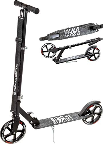 Raven Scooter - Roller Erwachsene - Scooter Erwachsene - Kinderroller - Cityroller - Kickroller - Klapp-Roller - Kinder Scooter - Straight 200mm (Black/Silver)