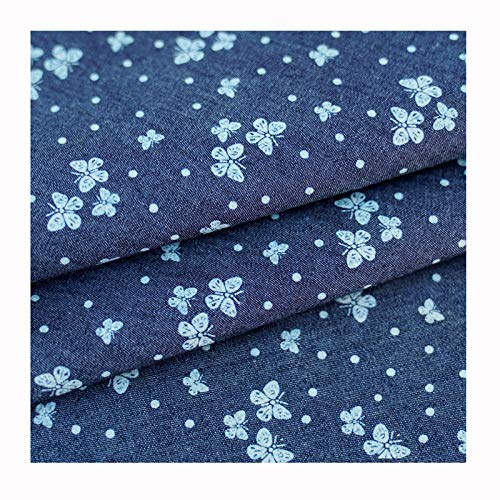 Gewaschener Denimstoff Stoff Mit Schmetterlingsdruck Sommerdünne Jeans Zum Nähen Von Jeans, Jacken Und Röcken - 150 Cm Breit(Size:Schmetterlinge,Color:Dunkelblau)