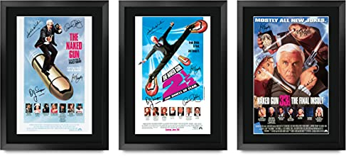 HWC Trading FR A3 The Naked Gun Collection Leslie Nielsen Gifts gedrucktes Poster signiertes Autogramm für Film-Fans – A3 gerahmt