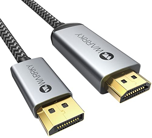 WARRKY 4K Câble DisplayPort vers HDMI (1440P 60Hz, 1080P 120Hz), Câble Adaptateur en Nylon Tressé Compatible avec Ordinateur portable Lenovo, Insignia, HP, DELL, ASUS et Autres - 1M