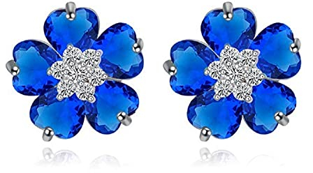 Crystalline Azuria Blumen Ohrstecker mit Blau Simulierter Saphir Zirkonia Kristalle18 kt Weiß Vergoldet für Damen