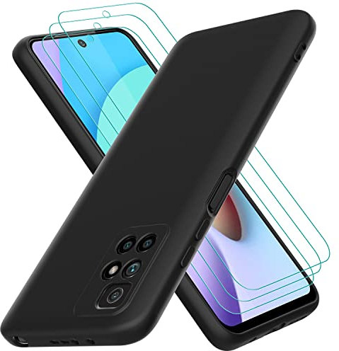 Oureidoo Hülle kompatibel mit Xiaomi Redmi 10 2022/2021, mit 3 Stück Schutzfolie, Handyhülle Silikon gummiert, Handy Case in Schwarz