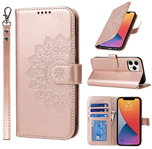 ELTEKER iPhone 11 Pro Case with [Creadit Card Holder] [Kickstand], PU Leather Magnetic Card Slot Shockproof Phone Cover Flip Wallet Case for iPhone 11 Pro (5.8 Inch)- Rose Gold
