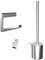 EMCO Flow 3 in 1 Badacccessoire-Set mit WC-Bürstengarnitur, Doppelhaken & Toilettenpapierhalter ohne Deckel, elegantes Badezimmer Set zur Wandmontage aus Metall, chrom