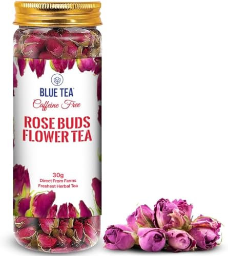 BLUE TEA - Dried Premium Rose Buds Tea (30 gm - 30 Cups) | Farm Packed | Caffeine Free Herbal Tea - Non-GMO - Gluten-Free | For Beverage | Pet Jar