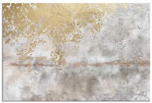 decomonkey - Impression sur Toile Intissé Abstrait 120x80 1 Pièce - Tableau Décoration Appartement Cadre en Bois Photo Déco Salon Peinture sur Toile Maison Texture de fond oiseaux hellowinter