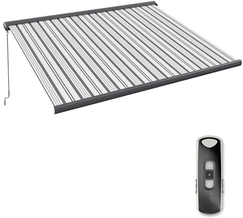paramondo Markise Kassettenmarkise Curve 2000 Gelenkarmmarkise Balkon Terrasse Sichtschutz, mit jarolift Funkmotor & Funkhandsender, 345 x 300 cm, Gestell Anthrazit, Stoff Multi Weiß-Grau