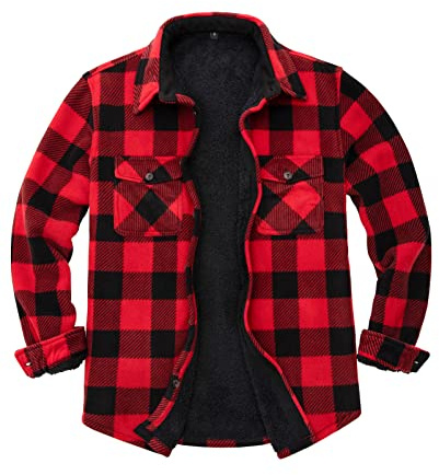 ZENTHACE Männer warme Sherpa gefütterte Fleece karierte Flanellhemdjacke (Alle Sherpa Fleece gefüttert)
