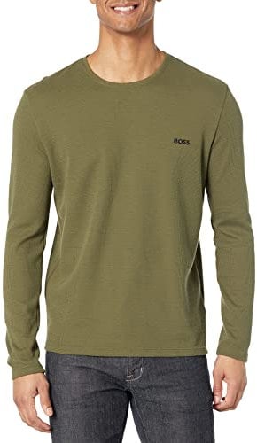 BOSS Men's Waffle Long Sleeve Shirt, Ivy Green, Medium