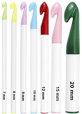 QWORK® 7 Größen Häckelnadelnset für Super Chunky Garn oder Stoffstreifen - 20mm 15mm 12mm 10mm 9mm 8mm 7mm