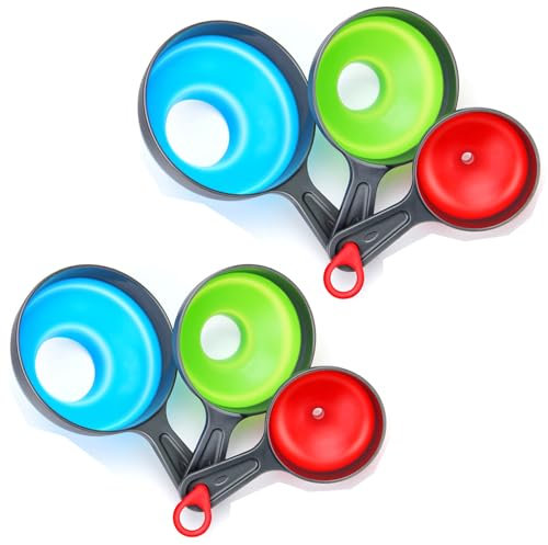 6 Pack Funnel, Funnels for Filling Bottles, Dokpod Kitchen Funnels for Kitchen Use, Canning Funnel, Wide Mouth Funnel, Collapsible Funnel, Silicone Funnel, Small Medium Large Funnel Set, Funnels