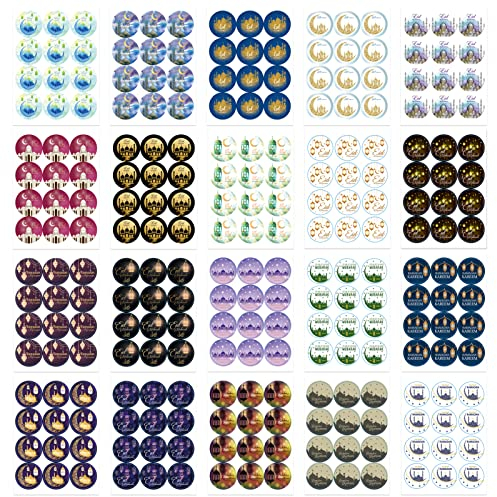Shinybox Eid Mubarak Aufkleber, 240 Stücke Muslim Party Dekoration Aufkleber, Ramadan Sticker Runde Geschenke Verpackung Aufkleber, Selbstklebende Etiketten Aufkleber für Ramadan Dekoration