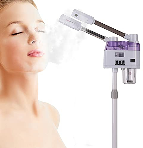 Gesichtsdampfer, 2in1 Heiße & Kalte Vapozon Ozon Bedampfer Dampfgerät Gesichtssauna Maschine 360°Rotatable Düse Doppelrohr Heiße und Kalte Dampfgerät, Höhe Einstellbar,geeignet für Salon und Zuhause