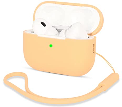 AOTUAO Kompatibel mit AirPods Pro 2 Hülle Case, Silikon Stoßfeste Schutzhülle für AirPods Pro 2. Generation 2022 Case Cover mit Silikon Lanyard, Front-LED Sichtbar, Apricot
