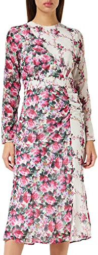 Hope & Ivy The Doroty Contrast Print Midi Dress with Asymmetrical Cut Out and Side Split Pink/White