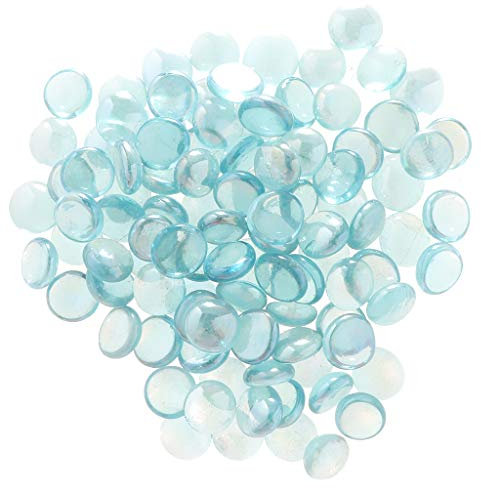 Lot de 100 billes plates, galets, pierres précieuses en verre pour remplissage de vase, table de fête, mariage, décoration, décoration d'aquarium, rose transparent (bleu océan transparent)