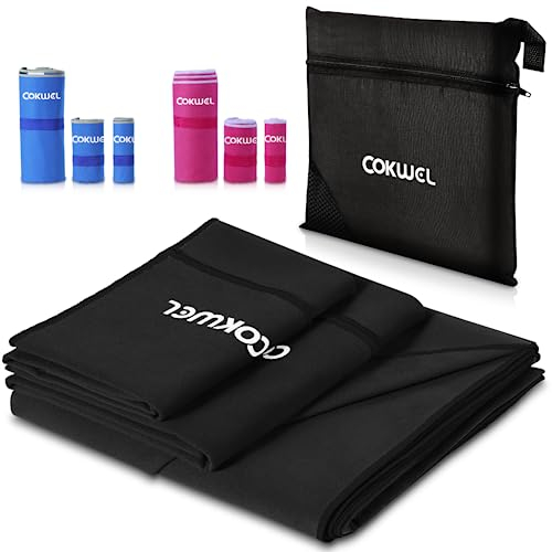 COKWEL Microfaser Handtücher Reisehandtuch 3 Stück-152x80cm/80x38cm/38x38cm - Schnelltrocknender Sporthandtuch, Saugfähiger Mikrofaser Handtuch für Reisen, Fitnessstudio, Strand, Yoga(schwarz)