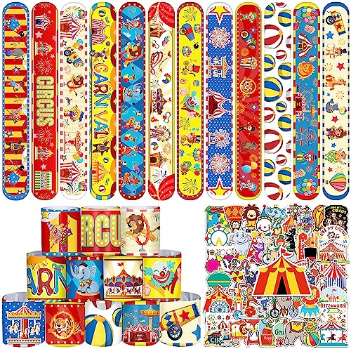 YYMYMGJ Karneval Party Favors 86PCS Zirkus Karneval Slap Armbänder Aufkleber für Kinder Karneval Clown Tier Thema Geburtstag Party Dekorationen Supplies Preise Baby Shower Klassenzimmer Belohnungen