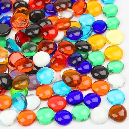 Vorentxia 200 pièces Billes Plates Verre Couleur Galets Verre Multicolores 900g Perles de Verre Scintillantes Perles de Marbre Plates Cristal pour Aquarium Aménagement Paysager Jardin Pot de Fleurs