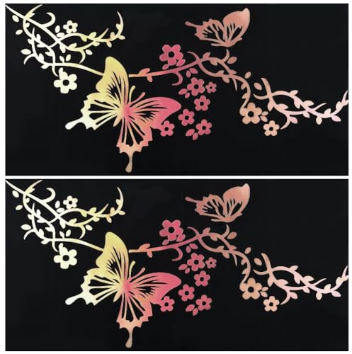 GORGECRAFT 2 Blatt Schmetterlings-Autoaufkleber-Set Große Autoaufkleber Schmetterlinge Küssende Blumen Reflektierende Aufkleber Wasserfester Vinyl-Aufkleber Damen-Autoaufkleber Für Auto LKW Farbig